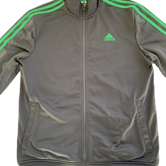 Men's Adidas Tracksuit Top Gray Green Fleece Size XL Sweat Suit - Picture 2 of 10